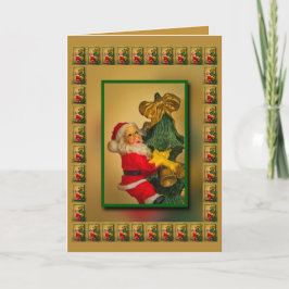 Gepersonaliseerde kerstman bovenop kerstboom, goud kaart