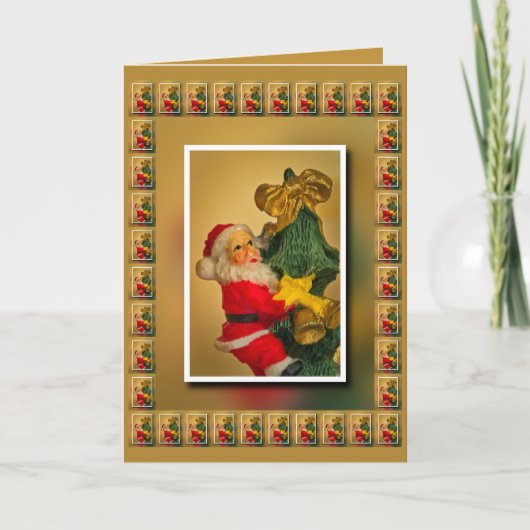 Gepersonaliseerde Kerstman bovenop kerstboom, Goud Kaart (Voorkant)