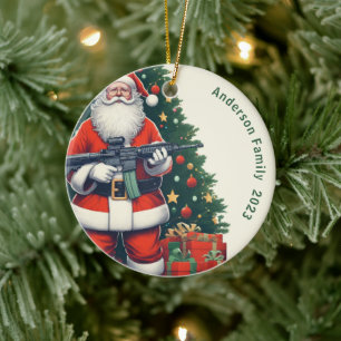 Gepersonaliseerde Kerstman en AR-15 Kerstmis Keramisch Ornament