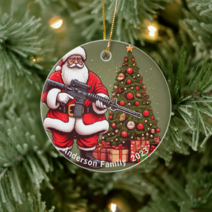 Gepersonaliseerde Kerstman en AR-15 Kerstmis Keramisch Ornament