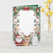 Gepersonaliseerde kerstman en kerstvrienden kaart (Gele Bloem)