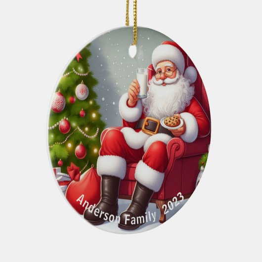 Gepersonaliseerde kerstman eten koekjes Kerstmis Keramisch Ornament (Rechts)