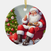 Gepersonaliseerde kerstman eten koekjes Kerstmis Keramisch Ornament (Voorkant)
