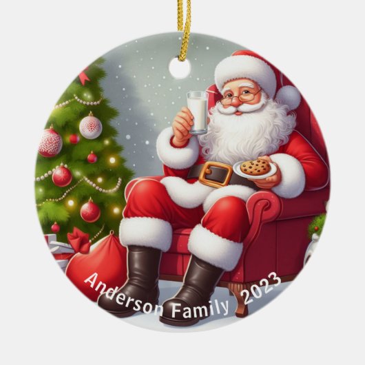 Gepersonaliseerde kerstman eten koekjes Kerstmis Keramisch Ornament (Voorkant)