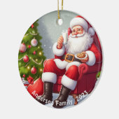 Gepersonaliseerde kerstman eten koekjes Kerstmis Keramisch Ornament (Links)