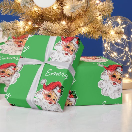 Gepersonaliseerde Kerstman Gezicht Kerstcadeaus Cadeaupapier (Feestdagen)