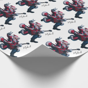 Gepersonaliseerde Kerstman Gitaar Speler Cadeaupapier