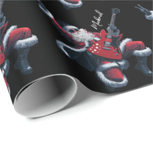 Gepersonaliseerde Kerstman Gitaar Speler Cadeaupapier