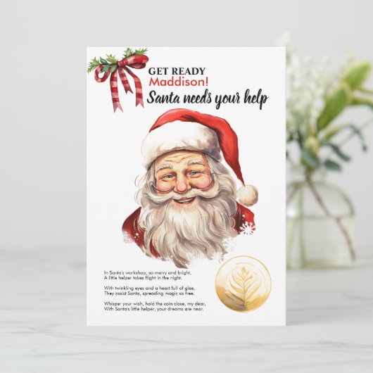 Gepersonaliseerde kerstman heeft je hulp nodig Red Feestdagenkaart (Staand voorkant)