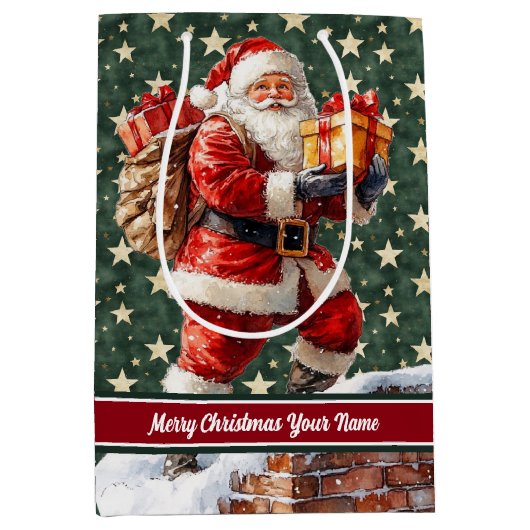 Gepersonaliseerde  Kerstman Kersttas Medium Cadeauzakje (Voorkant)