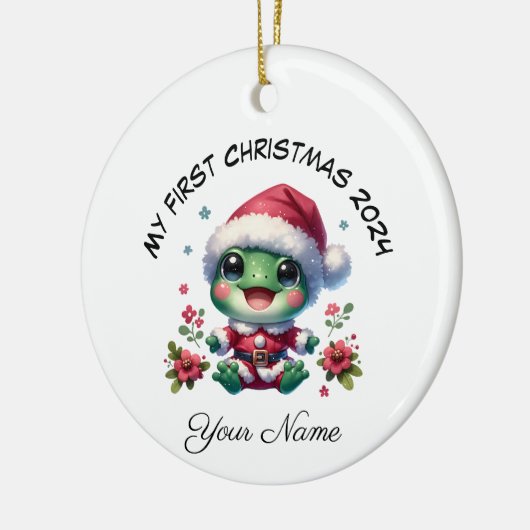 Gepersonaliseerde Kerstman Kikker Eerste Kerstmis Keramisch Ornament (Links)