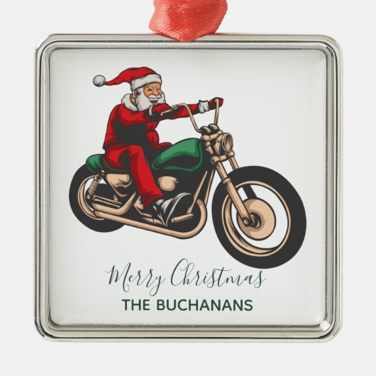 Gepersonaliseerde kerstman met fietser metalen ornament (Voorkant)