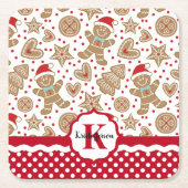 Gepersonaliseerde kerstman met ontbijtkoek kartonnen onderzetters (Voorkant)