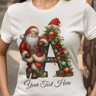 Gepersonaliseerde Kerstman Monogram Kerstvakantie T-shirt