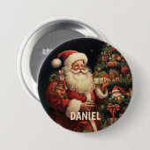 Gepersonaliseerde  Kerstman Naam Ronde Button 7,6 Cm (Voorkant /achterkant)