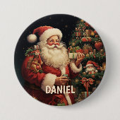 Gepersonaliseerde  Kerstman Naam Ronde Button 7,6 Cm (Voorkant)