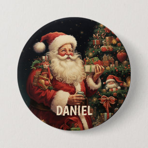 Gepersonaliseerde  Kerstman Naam Ronde Button 7,6 Cm