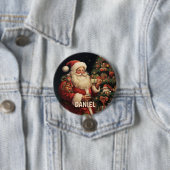 Gepersonaliseerde  Kerstman Naam Ronde Button 7,6 Cm (In situ)
