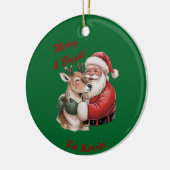 Gepersonaliseerde Kerstman & Rendier Knuffel Kerst Keramisch Ornament (Links)
