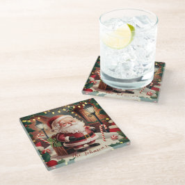 Gepersonaliseerde  Kerstman Retro Kerstmis Glazen Onderzetter