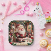Gepersonaliseerde Kerstman Retro Kerstmis Papieren Bordje (Feest)