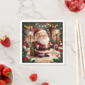 Gepersonaliseerde Kerstman Retro Kerstmis Servet (Insitu)