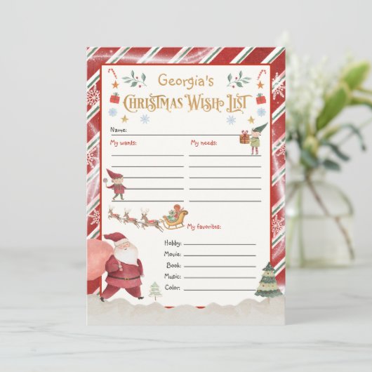 Gepersonaliseerde kerstman verlanglijstje kaart (Staand voorkant)
