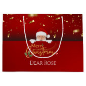 Gepersonaliseerde Kerstman Vrolijk Kerstcadeau Tas Groot Cadeauzakje (Voorkant)