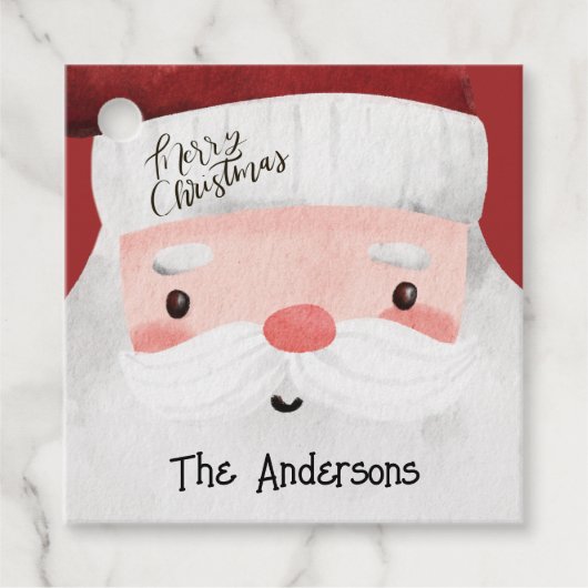 Gepersonaliseerde Kerstman Waterverf Kerst Bedankjes Labels (Voorkant)