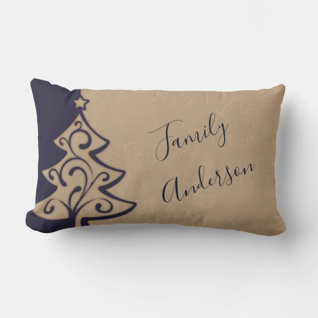 Gepersonaliseerde Kerstmis Elegant Blauw Taupe Dec Kussen (Voorkant)