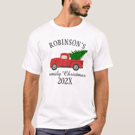 Gepersonaliseerde Kerstmis Familie Oude Truck Boom T-shirt