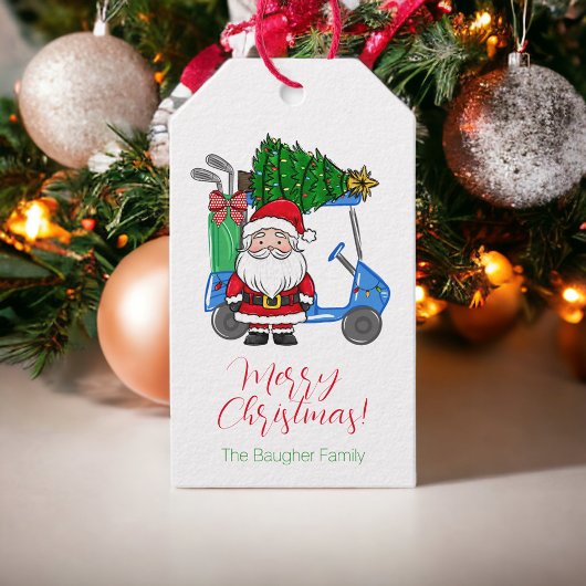 Gepersonaliseerde Kerstmis Golf Cart Santa Tree Cadeaulabel