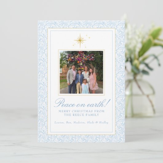 Gepersonaliseerde Kerstmis Kaart met Familie Foto (Staand voorkant)