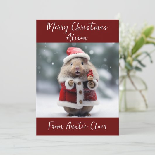 Gepersonaliseerde Kerstmis Kaart Santa Hamster (Staand voorkant)