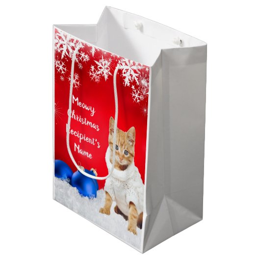 Gepersonaliseerde Kerstmis Kat Gift Bag Medium Cadeauzakje (Voorkant Gekanteld)