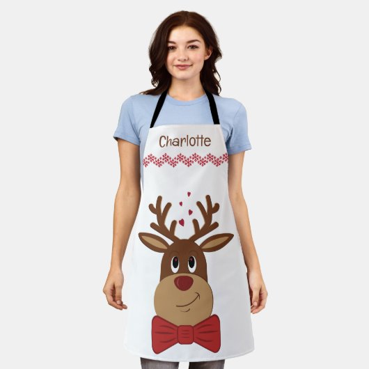 Gepersonaliseerde Kerstmis Liefde Rendier Schort (Gedragen)