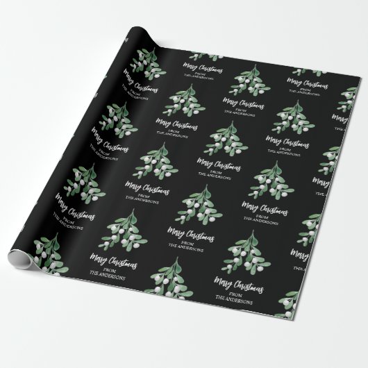 Gepersonaliseerde kerstmis met Mistletoe Cadeaupapier (Uitgerold)