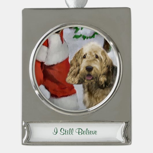 Gepersonaliseerde Kerstmis met Otterhound Verzilverd Banner Ornament (Voorkant)