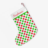Gepersonaliseerde kerstmis met rode en groene poka kleine kerstsok (Achterkant (Hangend))