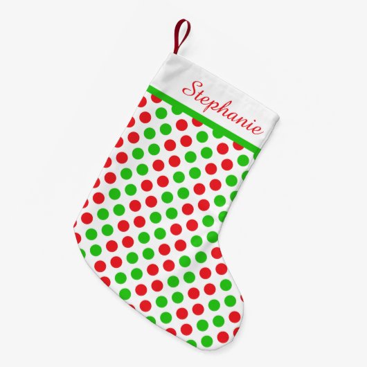 Gepersonaliseerde kerstmis met rode en groene poka kleine kerstsok (Voorkant (Hangend))