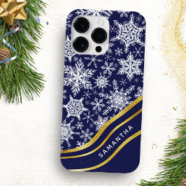Gepersonaliseerde Kerstmis Navy Blauw Goud Sneeuwv iPhone 15 Pro Max Hoesje