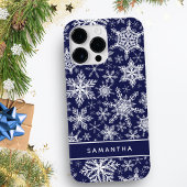 Gepersonaliseerde Kerstmis Navy Blauw Wit Sneeuwvl Case-Mate iPhone Case
