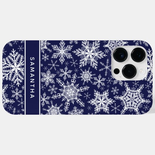 Gepersonaliseerde Kerstmis Navy Blauw Wit Sneeuwvl Case-Mate iPhone Case (Achterkant (horizontaal))