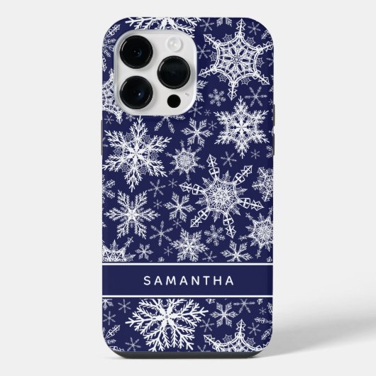 Gepersonaliseerde Kerstmis Navy Blauw Wit Sneeuwvl iPhone Hoesje (Achterkant)