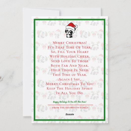 Gepersonaliseerde Kerstmis Panda's Vakantie Feestdagenkaart (Achterkant)