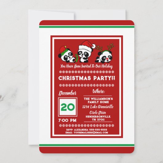 Gepersonaliseerde Kerstmis Panda's Vakantie Kaart (Achterkant)