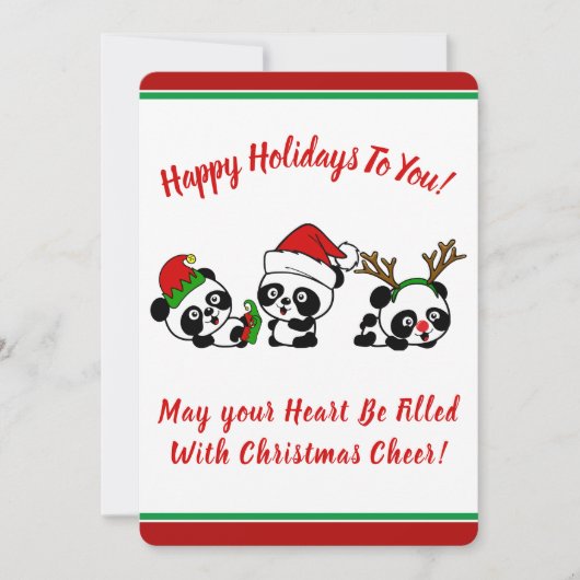 Gepersonaliseerde Kerstmis Panda's Vakantie Kaart (Voorkant)