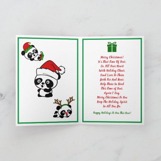 Gepersonaliseerde Kerstmis Panda's Vakantie Kaart (Binnen)