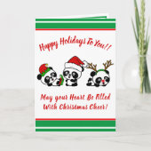 Gepersonaliseerde Kerstmis Panda's Vakantie Kaart (Voorkant)