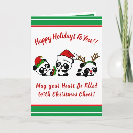 Gepersonaliseerde Kerstmis Panda's Vakantie Kaart (Voorkant)